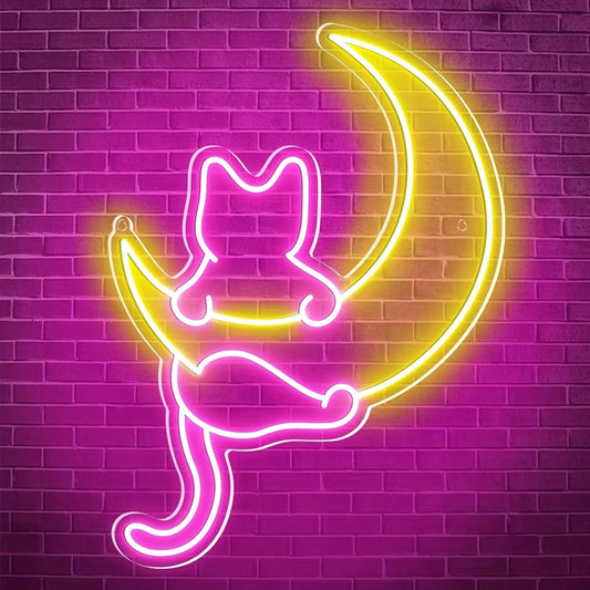|Néon Chat sur un croissant de lune| ONeon